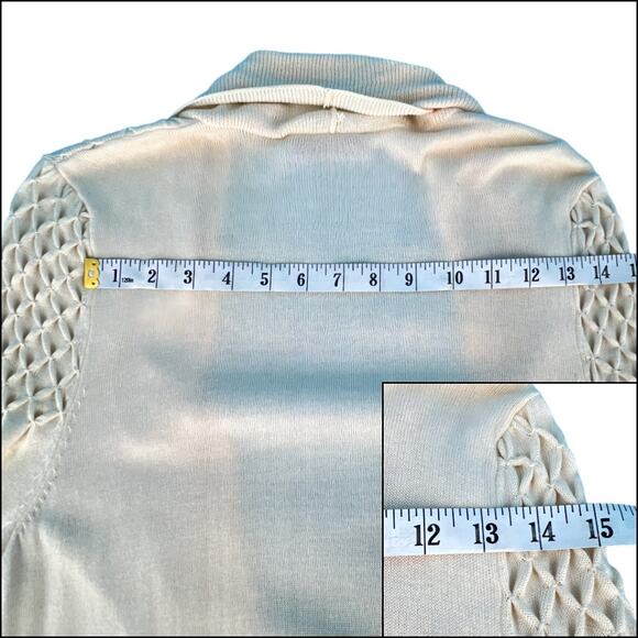 Kenar Open Front Shawl Collar Cardigan Sweater Size Large Cream Quilted Shoulder - Picture 10 of 13